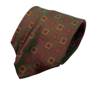 Ermenegildo Zegna Men's Silk Tie Red Green Geometric Shimmer Effect Necktie‎